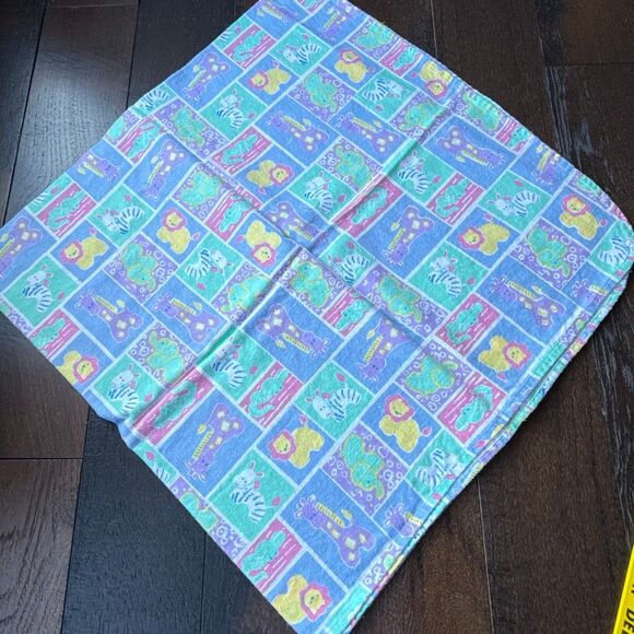 Vintage unisex flannel cotton baby receiving blanket animal print zoo nursery - Picture 1 of 4